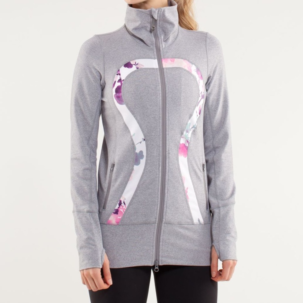 Lululemon In Stride Jacket Heathered Fossil /Blurred Blossoms White Size 6
